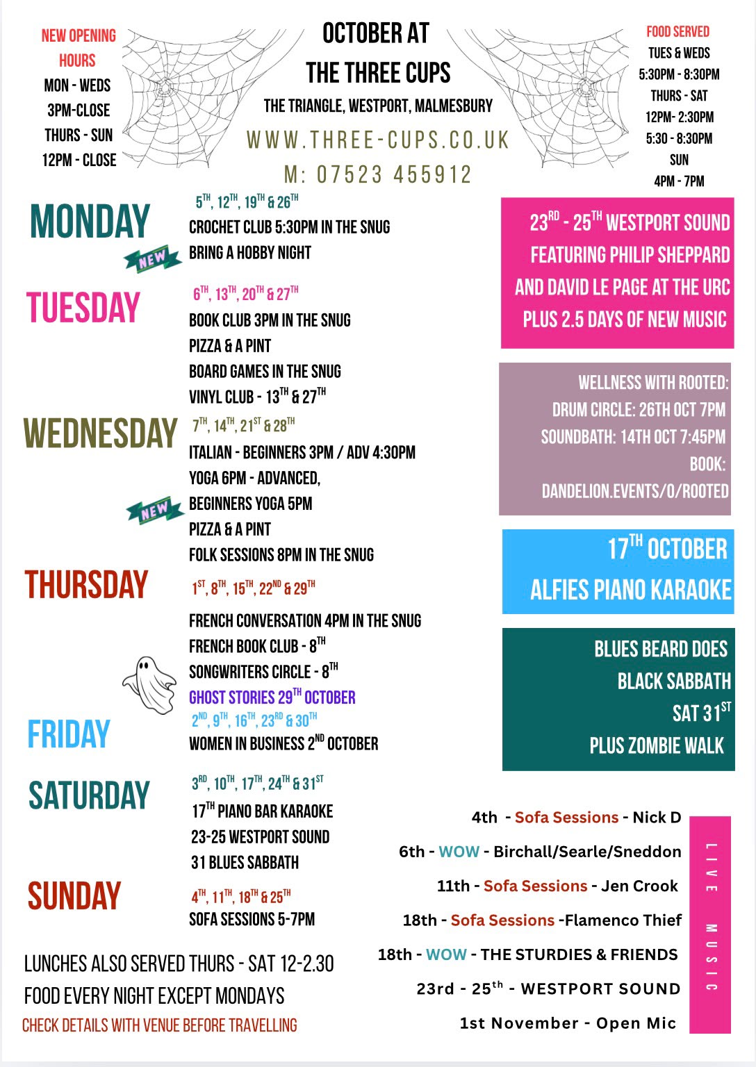 Events Listing at The Three Cups, Malmesbury, Wiltshire